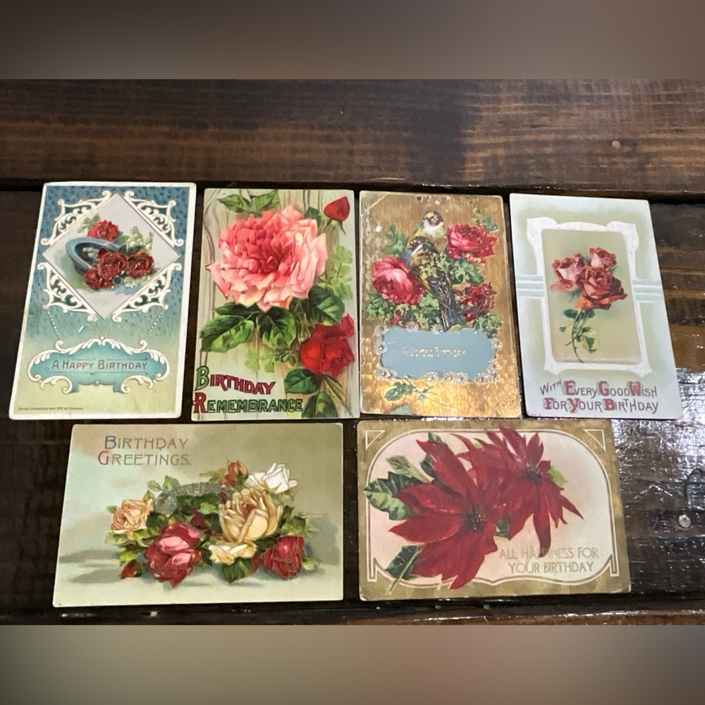Antique Lot of 6 Assorted Postcards Birthday Greetings Red Pink Flowers Germany